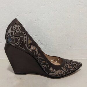 Jean-Michel Cazabat "Penelope" Taupe Leather High Laser Cut Wedges Sz 6.5